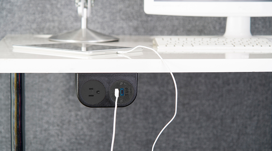 Phase. Under-desk power solution. Phase is ideal for providing convenient but discreet power, data and USB Fast charging in offices, hotels, restaurants, airports and many other locations. Available in either white or black with your choice of grey or black socket fascias.